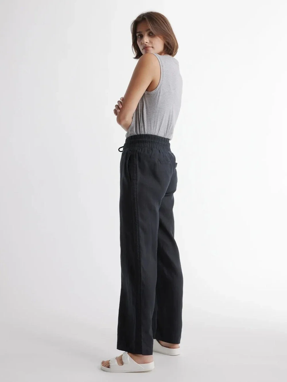 Quince European Linen Wide Keg Pants Black Xs 29